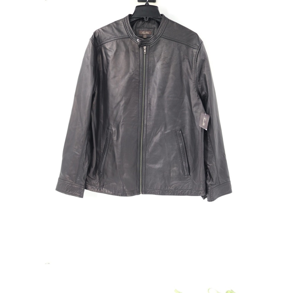 Tasso Elba leather Jacket Men's XL Black Pietro Full Zip bomber pockets cafe